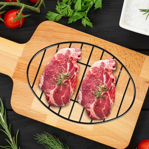 2 Pack Oval Roasting Rack - 12 Inch Black Cooling Rack with Integrated Feet, Enamel Finished, Nonstick - for Roasting Pan, Great for Basting, Cooking, Drying, Baking Tools & Accessories