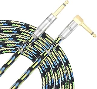 XIMIZU Guitar Cable,Gold Plated 1/4" Right Angle to Straight Instrument Lead Cable Bass Amp Cord for Electric Guitar Bass Keyboard (Green 5FT 02#)