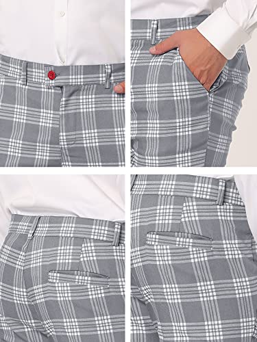 Lars Amadeus Men's Gray Plaid Pants Flat Front Slim Fit Checked Patterned Dress Trousers 34 #TOP5