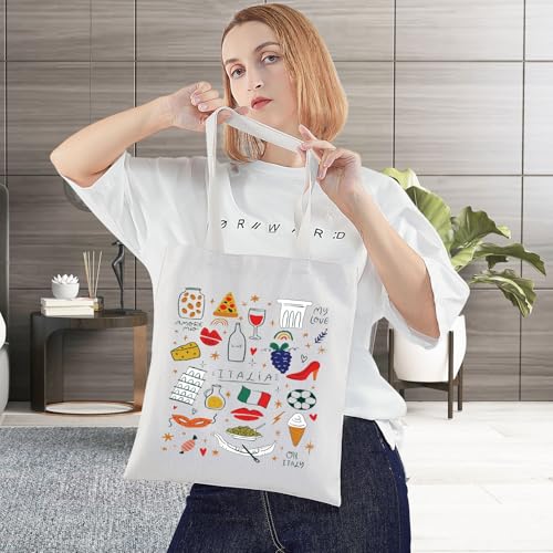 Bolso tipo tote de lona de Italia, regalo turístico de Italia, bolso de compras con íconos de Italia, bolso de hombro con estampados italianos miniatura 2