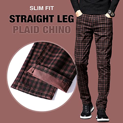IDEALSANXUN Mens Plaid Dress Pants Chino Stright Leg Slim Fit Skinny Pants4