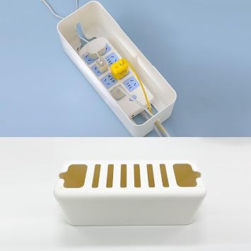 Cable Organizer Box, Cable Management Box, with Bamboo Lid Power stripe Tidy Box for Hiding Power Strips and Electrical Cords from TVs, Computers, and Desks(White)