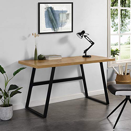 Cherry Tree Furniture KLOTEN Oak Effect Desk with Black Metal Legs 140 x 60 x 75 cm