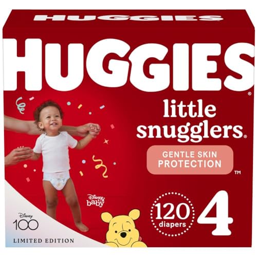 Huggies Size 4 Diapers, Little Snugglers Baby Diapers, Size 4 (22-37 lbs), 120 Count