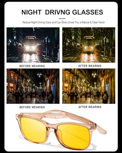 TJUTR Night Vision Driving Glasses for Men Women, Polarized Anti Glare Yellow Lens Glasses for Driving at Night Time TN24824