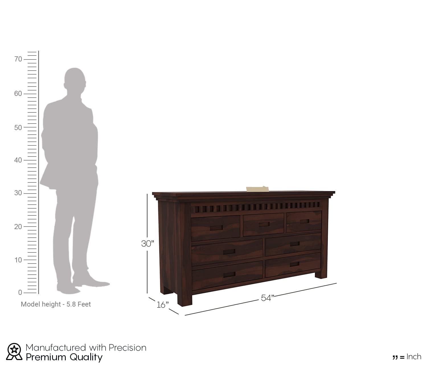 MJ Furniture Solid Sheesham Wood Chest of Drawers - 7 Drawers