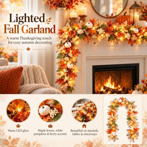 2pcs Harvest Fall Garland with Lights, Thanksgiving Decorations Fall Decor - image 7