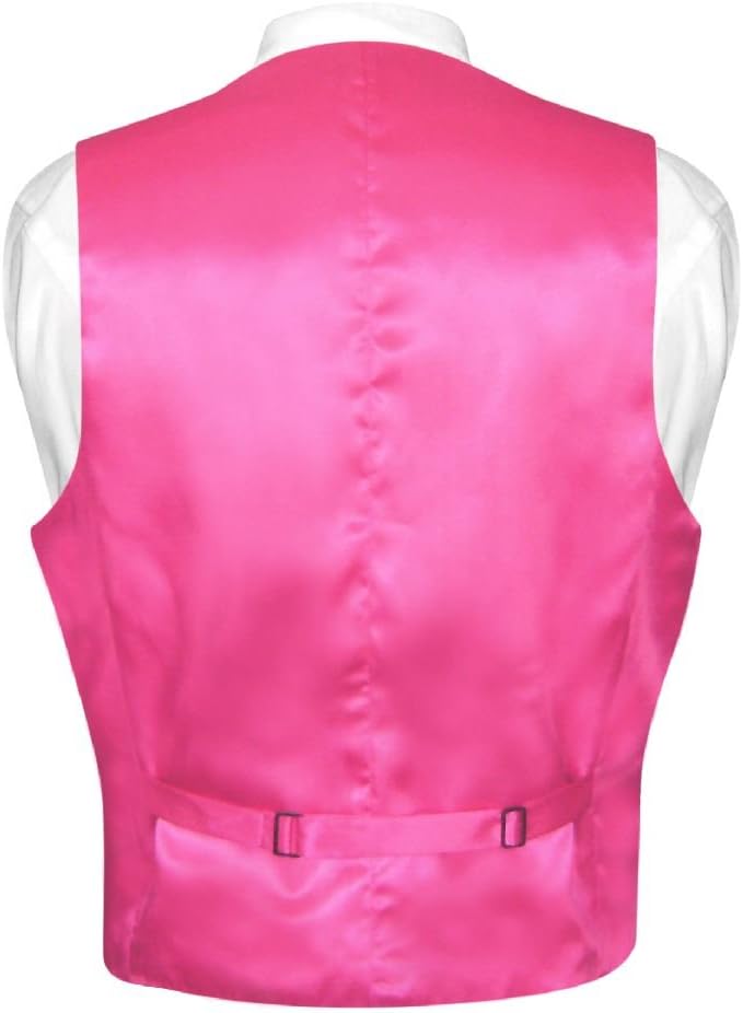 Biagio Men's SILK Dress Vest & NeckTie Solid HOT PINK FUCHSIA Color Neck Tie Set