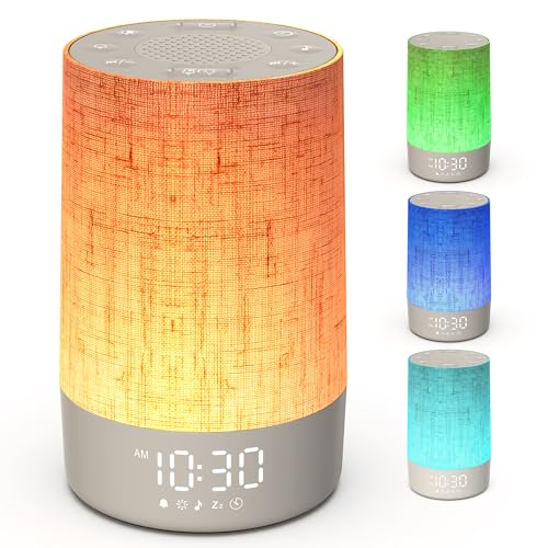 Sunrise Alarm Clock, Speaker Wake Up Light Night Light with 10 Colors, Sunrise/Sunset Simulation Dual Alarms and Snooze Function, 8 Natural Sounds, Bedside Lamp for Kids Adult.