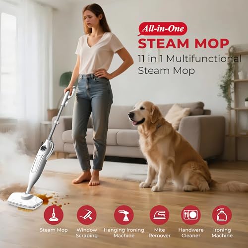 Image of Rosewill 11-in-1 Steam Mop, 260F Handheld Steam Cleaner, 1200W Detachable Steam Mops for Floor Cleaning, Removable Tank, Multi-Purpose Steamer for Hardwood, Tile, Grout, Furniture - White