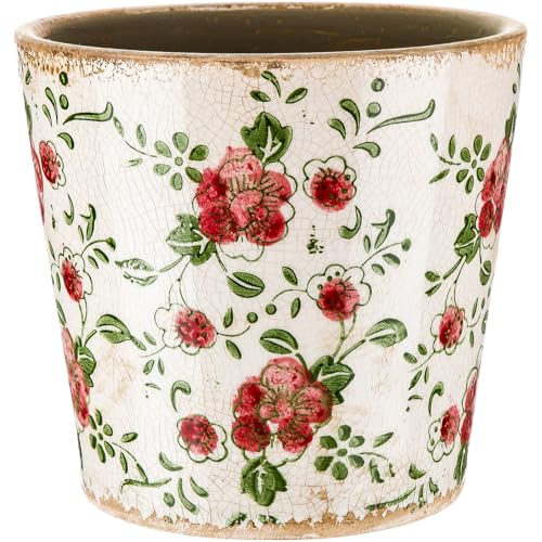 Beeveer Farmhouse Ceramic Planter 5.5 Inch Large Plants Pot Crack Beige Red Rose Flowers Plant Pots...