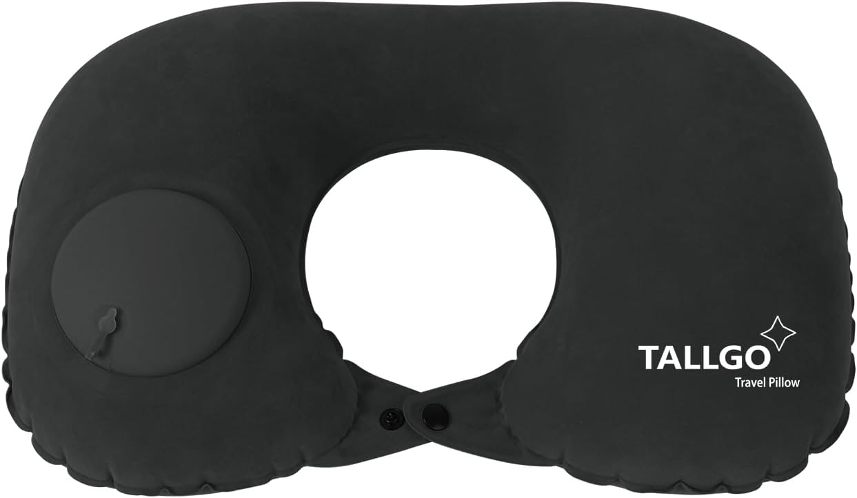 TALLGOInflatable Travel Pillow, Neck Pillow for Travel, Inflatable Neck Pillow for Travel, Plane Pillow, Blow Up Pillow, Airplane Pillow for Neck, Waist, Back and Camping Cushion (Black) (TG14)