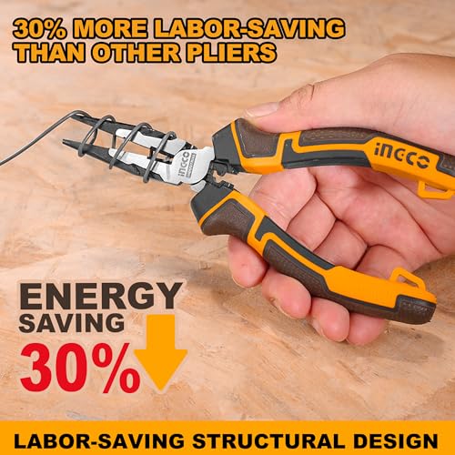 Image of INGCO 3 Pcs High Leverage Pliers Set, Cr-V, 8 inch Combination Plier, 7 inch Diagonal Cutting Plier, 6 inch Long Nose Plier, Saving 30% Strength