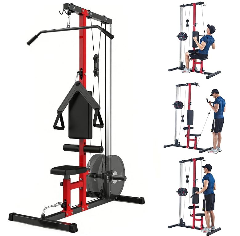 TROPOW LAT Pulldown Machine, Multi-Functional Cable Machine with High and Low Pulley Station, Row Cable Machine Home Gym with Leg Support, Tricep Workout Equipment