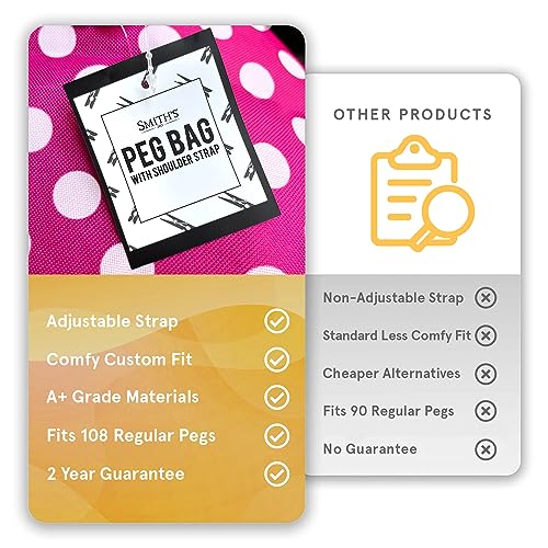 Smith’s Peg Bag in Pink and White Polka Dot Pattern with Adjustable Shoulder Strap | Holds Up to 108 Regular Pegs | Strong, Durable, and Water Resistant Material - Image 6