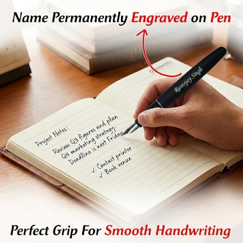 Image of SAVRI Personalized Parker Matte Black Fountain Pen with Silver Clip | Name Engraved Pen | Writing Gift for Boss, Office, Birthday & Anniversary | Customized Fountain Pen for Professionals, Students