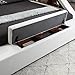 Multifunctional King Size Bed Frame, Modern Luxury Smart Bed with Massage Recliner/Music Speaker/USB Port/Storage Drawers, Adjustable Leather Upholstered Headboard, White
