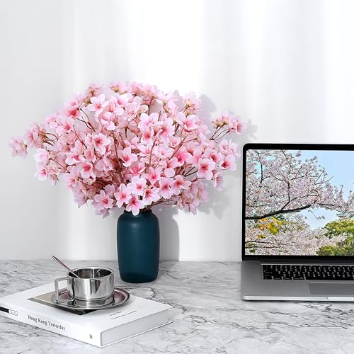 SITUMEIZI 6Pcs Artificial Cherry Blossom Branches Decor Fake Flowers Silk Spring Faux Flowers 16" Peach Bouquet for Home Wedding Bedroom Japanese Decoration DIY Table Centerpiece Arrangement(Pink) - Image 4