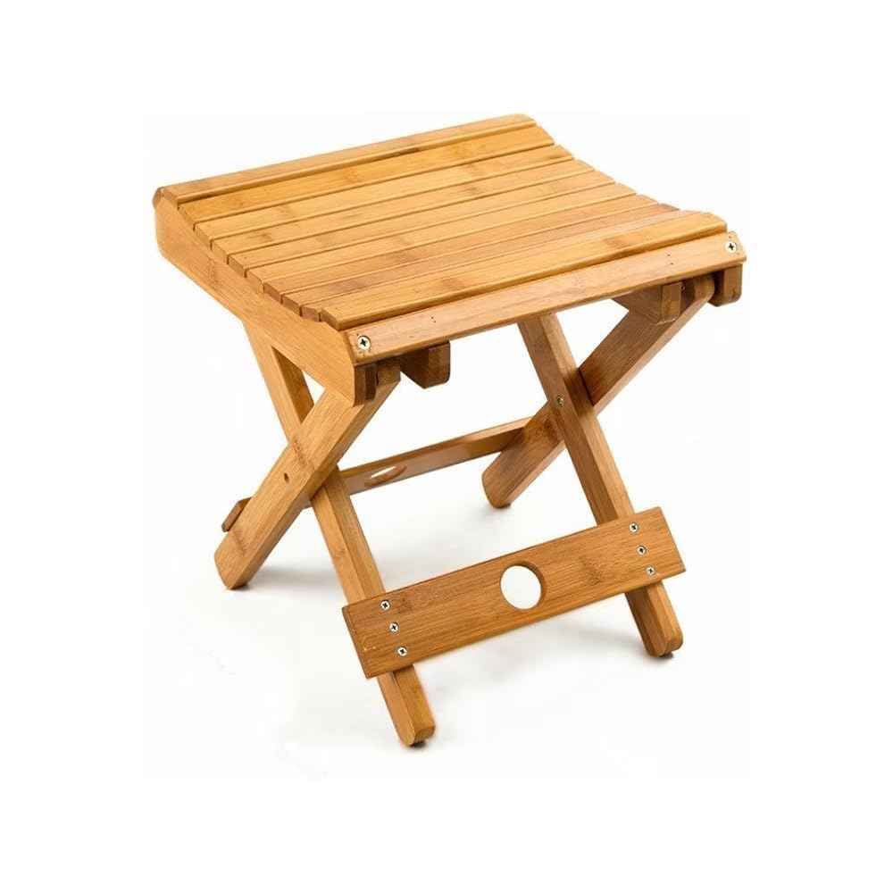 storia bamboo folding stool for sitting – portable multipurpose wooden stool for kitchen, bathroom, living room | foldable space-saving patla for home, elderly & kids (natural finish)
