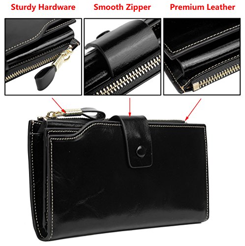 Image of YALUXE Women's RFID Real Leather Wallet with 21 Card Slots Phone Pocket