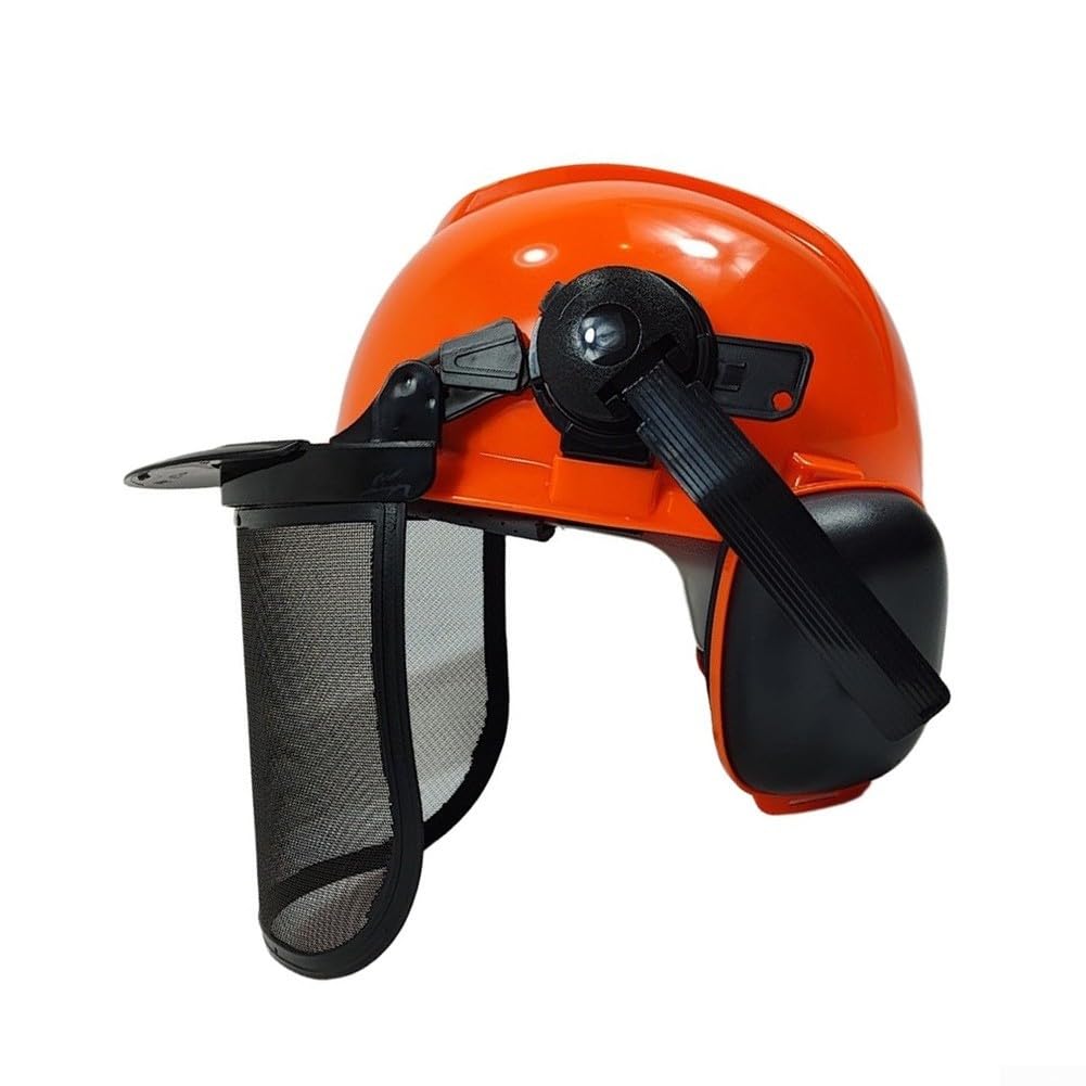 para casco Forestal con Orejeras y Visera Malla Naranja para | Protección integral, visera de malla , orejeras ajustables, color naranja alta visibilidad, para ideal desbroce