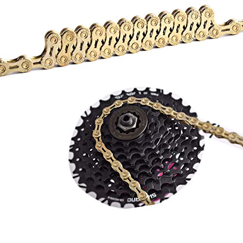 Jinxuny Chaîne de vélo 9S 10S 11S Speed ??Bike Chain pour VTT Route Bike 9 10 11 116L 116 Links (Color : Gold, Style : 10-Speed)