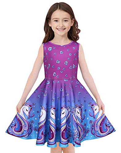 Quedoris Girls Twirly Printed Casual Party Dress Rose Unicorn Sleeveless L #TOP6