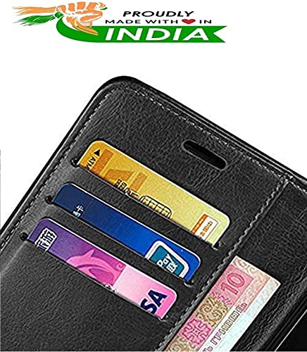 Image of Inside Rubber TPU with Card Pockets Magnetic Closure Protection Compatible with Samsung Galaxy A12 (Black)