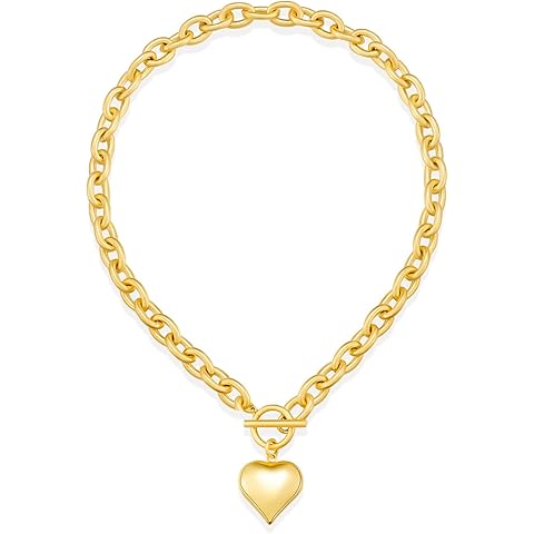 Chunky Gold Pendant Necklaces For Women Gold Chain links With Sun Heart Lion Conch ...