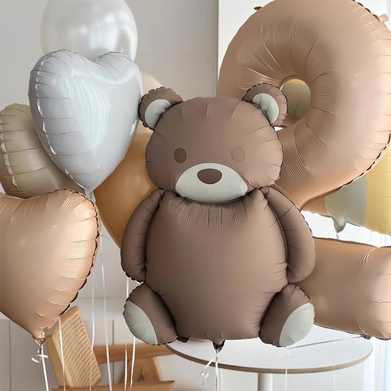 Image of Bear Balloons Large Brown Bear Foil Balloons 2 Pieces | Cute Bear Balloon Baby Show Birthday Party Animal Theme Party Decoration