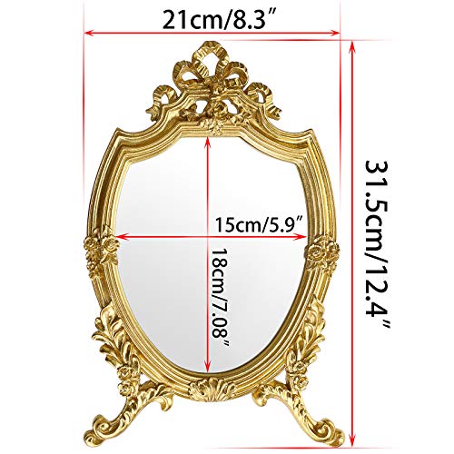 Juxyes Antique Gold Resin Frame Decorative Wall Mirror Makeup Mirror, Vintage Cosmetic Mirror With Golden Frame, Elegant European Wall Hanging Dressing Mirror Decor For Bathroom Bedroom #TOP1