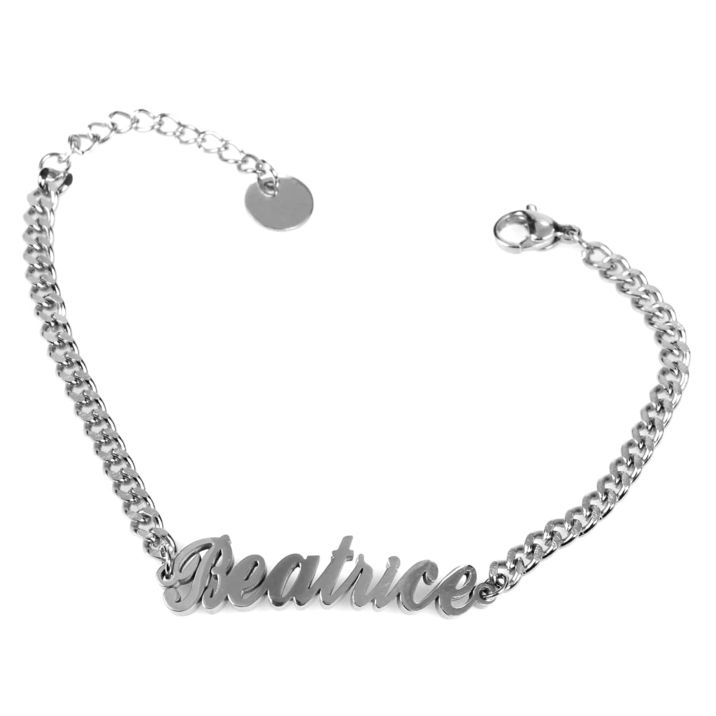 Flowers Bracciale in Acciaio con Nome in Corsivo Disponibile in Due colorazioni Dorato e Argentato