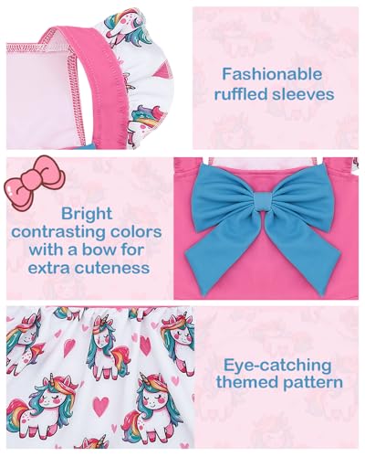 Image of CuteBone Dog Dress for Small Dogs Girl, Unicorn Summer Dresses with Bow & Ruffle Sleeve, UPF50+ Sun Protection, Cute Pet Clothes for Puppy for Birthday Wedding Party Beach ZSFX01L