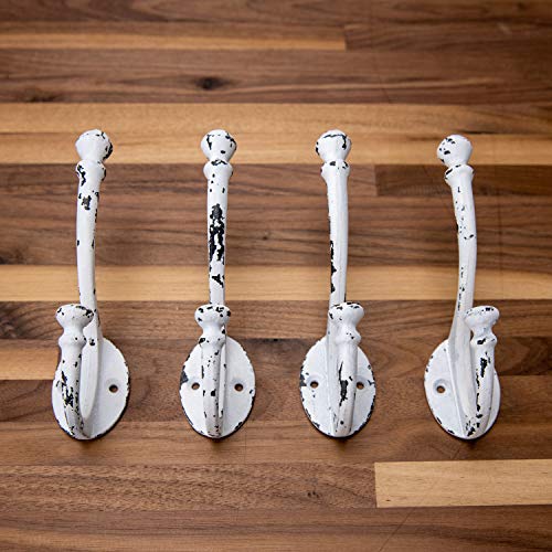 Craftsman Road CR-HSWH Vintage Cast Iron Wall Hooks (Antique White Finish, Set Of 4) - Rustic, Farmhouse, Shabby Chic, French Country Coat Hooks thumb #4