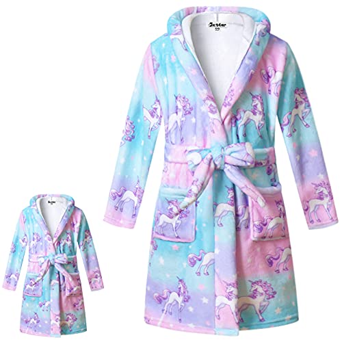 Jxstar Matching Girls&Doll Bathrobes Kids Robes Plush Fleece Pajamas Sleepwear