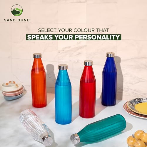 Image of SAND DUNE RedColour Glass water bottle, 800 ml Each, Set of 1, with Leak-Proof Airtight Stainless-Steel Lid for Water, Smoothie, Juices - Reusable Travel Glass Drinking Fridge Bottles