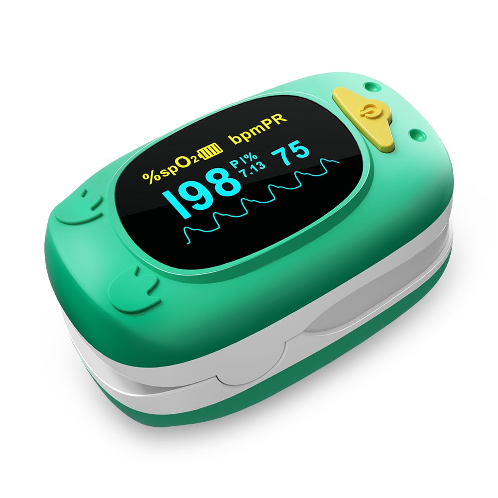 Pulsioxímetro Pediátrico para Niños y Bebés - Oxímetro de Pulso Infantil con Pantalla OLED Multidireccional, Medidor de Saturación de Oxígeno (SpO2) y Frecuencia Cardíaca, Ideal para 2-12 A￱os