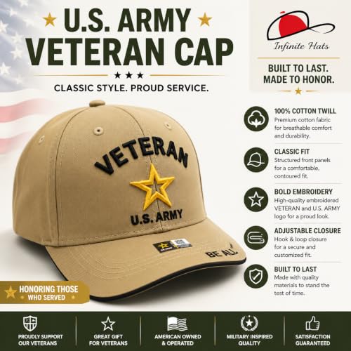 Image of US Army Veteran Hat for Men - Officially Licensed Military Baseball Cap, for Veterans