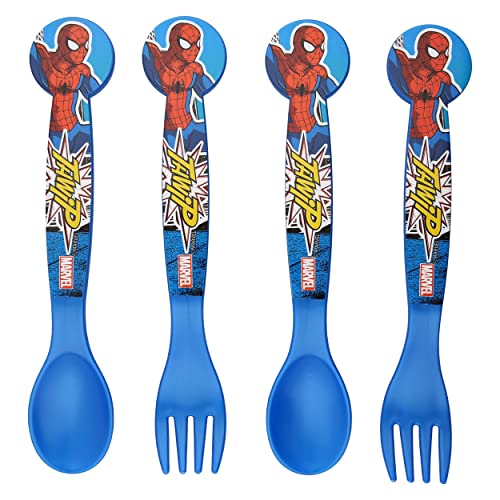 damaloo Set de Couverts pour Enfants Spiderman - Lot de 2 Fourchettes et Cuillères en Plastique pour Enfant, sans BPA, Petits Couverts en Plastique Légers et Réutilisables pour Bébés et Enfants