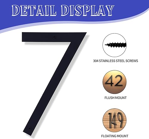 Miniatura 3 de Números de casa de 12 pulgadas para exteriores modernos de metal negro números de dirección para puertas flotantes de casa con kit de clavos para el
