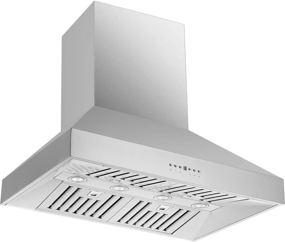 Forno Orvieto 36" Inch. Wall Mount Range Hood with 1200 CFM Double Motor and 4 Speed Touch Control - Stainless Steel Ceiling Mount Kitchen Vent Hood with Baffle Filter and 2 Chimney Extensions