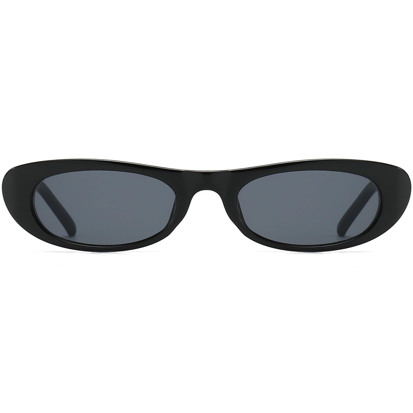 Gafas de sol alargadas y angostas de ojo de gato para mujer, estilo retro de los años 90, gafas de sol ovaladas a la moda, pequeños, A1 Negro/Gris