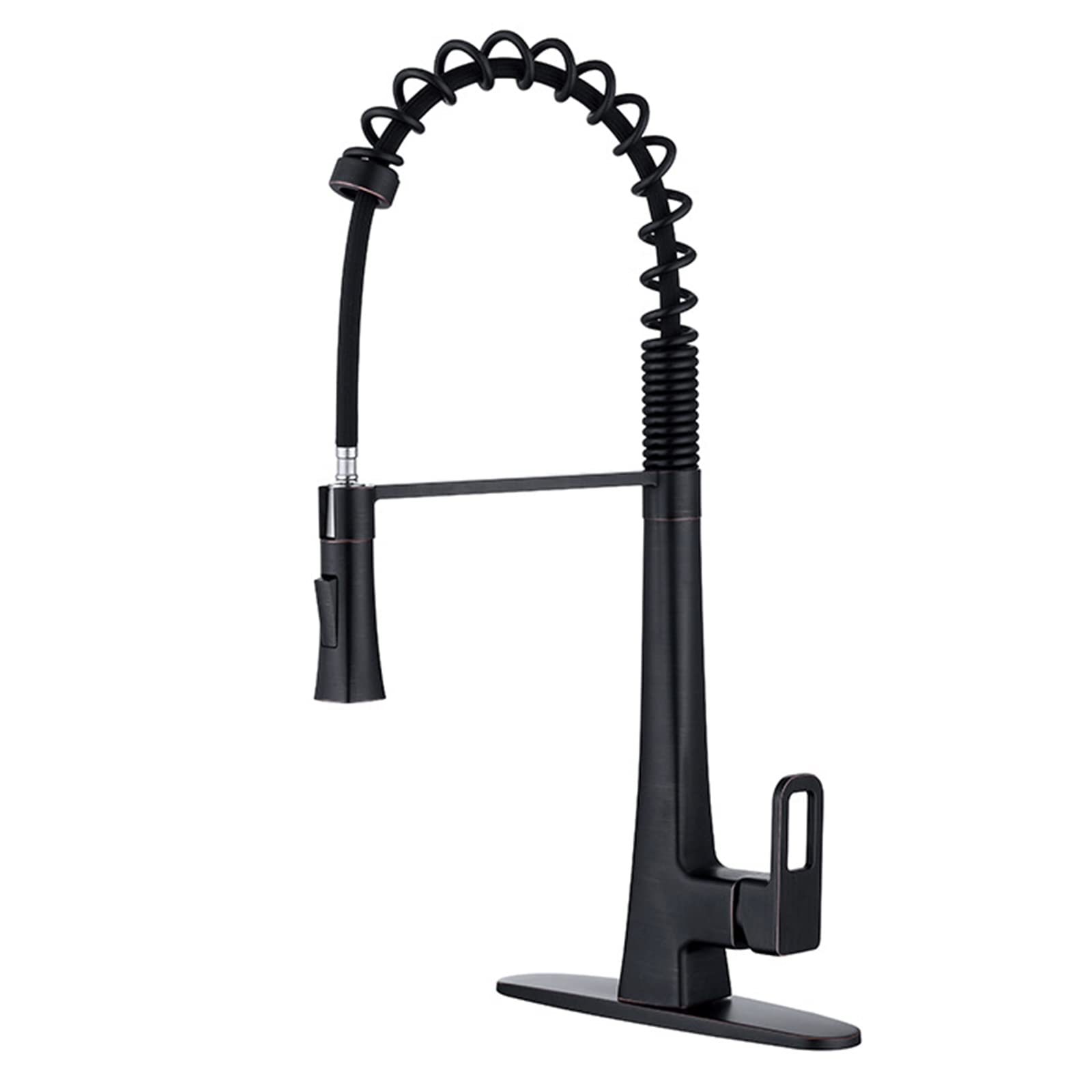 ZYCHSJXA Kitchen Bath Taps Faucet with Pull Down Sprayer, Contemporary Spring Sink High Arch Swivel Brass Single Handle Hole Mixer Deck Plate, ORB