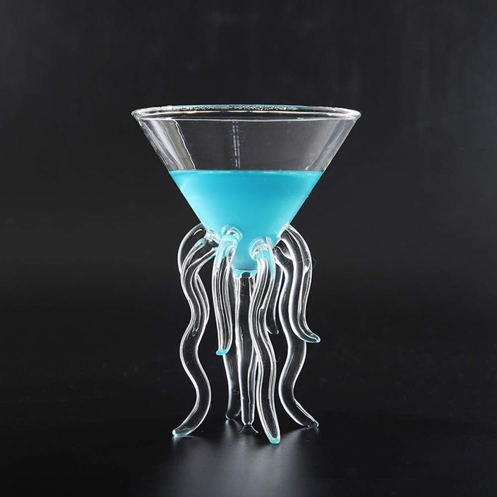 Aramox Octopus Cocktail Glass, Glass Cup with 3D Octopus Design, Ideal for Martini and Parties, 100ml Capacity for Bars and Nightclubs (White)