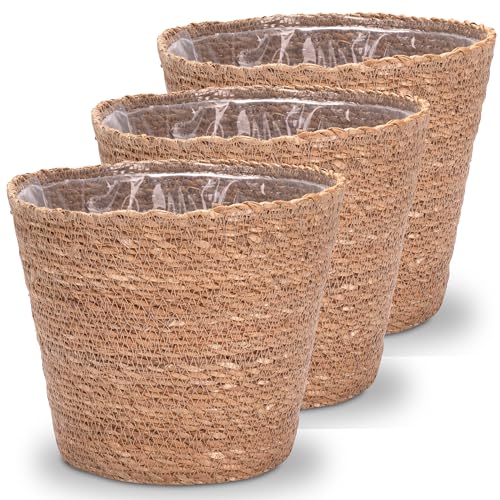 Decorasian Pflanzkorb – Übertopf geflochten – dekorativer Seegras Blumentopf mit Folieneinsatz im Boho Stil, 3 Stück 22cm Decorasian Pflanzkorb – Übertopf geflochten – dekorativer Seegras Blumentopf mit Folieneinsatz im Boho Stil, 3 Stück 22cm