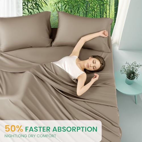 SONORO KATE 100% Viscose Derived from Bamboo_Sheets Full Size, Ultra Breathable & Cooling Bed Sheets for Hot Sleepers, Hotel Luxury Silky Bedding Sheets, 16" Deep Pocket - 4PC (Simply Taupe,Full)