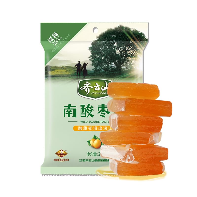 Chewy Sour Jujube Cake Candy, Natural Fruit Jelly, Sour & Sweet Jujube Fruit Leather, Individually Wrapped, Vegan, Rich in Vitamin C, Healthy Chinese