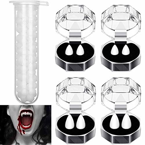 Omaky 4 Sizes Vampire Fangs Fake Teeth with Teeth Pellets for Halloween Party Cosplay Costume Accessory Props White Vampire Teeth Horror False Teeth Halloween Fangs Favors Dress Up Accessories