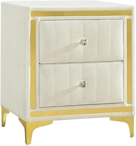 Better Home Products Mesita de noche Monique Velvet con patas doradas en negro