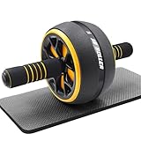 FEELCAT 腹筋ローラー 静音 ワイドローラー 高い安定性 初心者 女性 耐荷重200KG アブローラー 膝保護マット 筋力トレーニング器具 (Yellow classic)